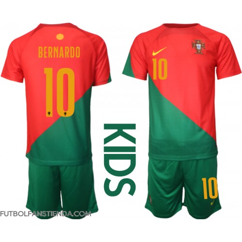 Portugal Bernardo Silva #10 Primera Equipación Niños Mundial 2022 Manga Corta (+ Pantalones cortos)